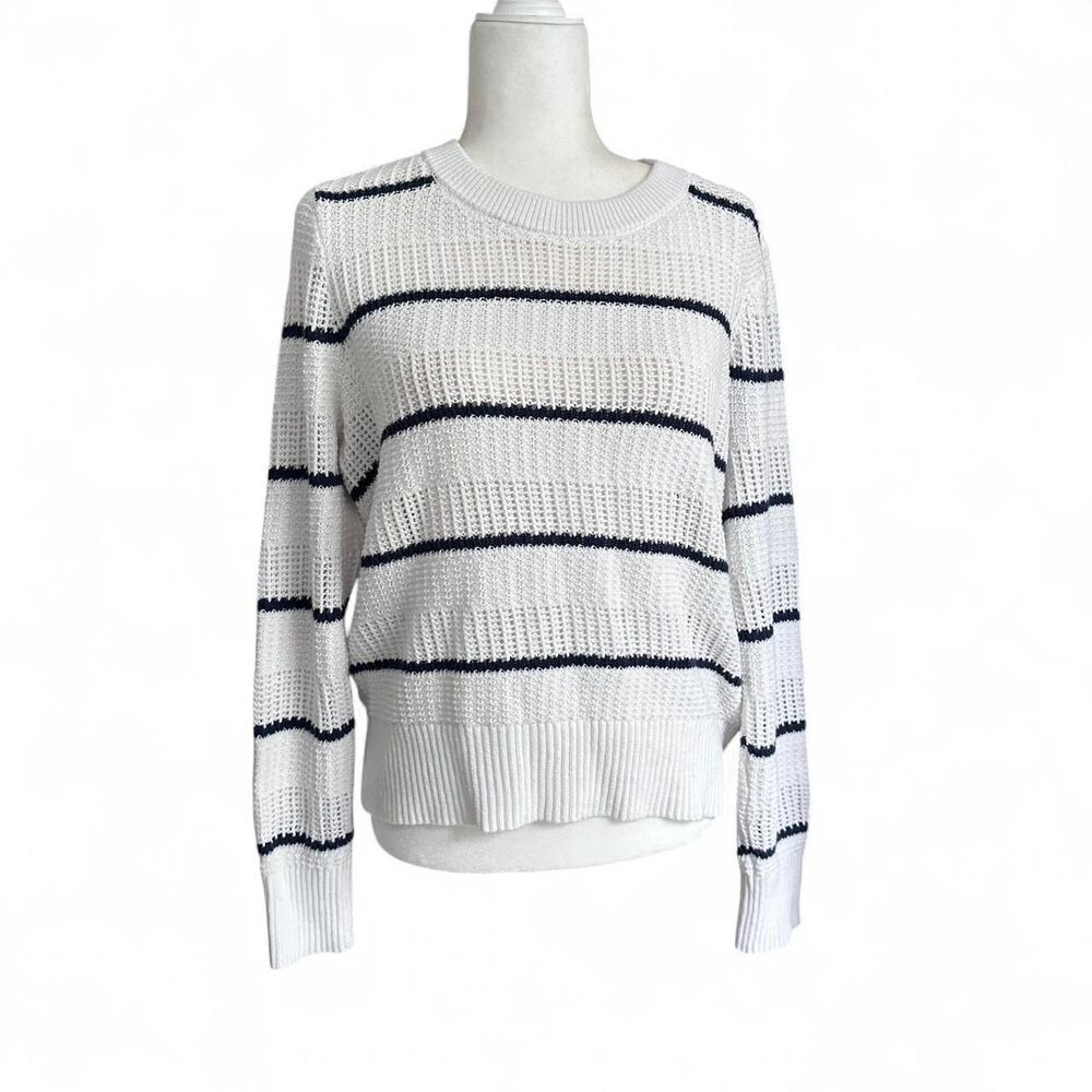 Tribal Women's White Navy Striped Crewneck Sweater Jumper L